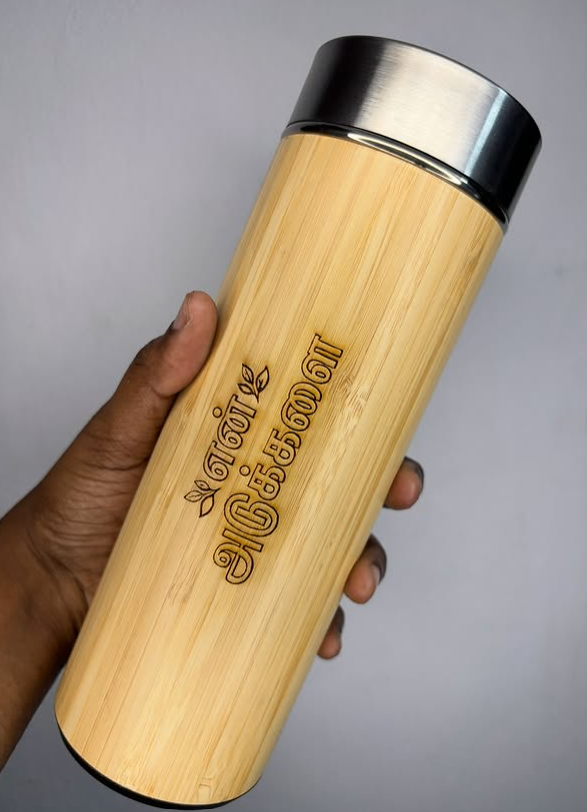 Bamboo Thermos Bottle – 450ml | Eco-Friendly Insulated Bottle for Hot & Cold Beverages
