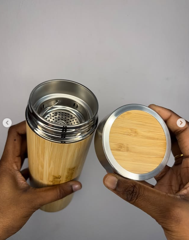 Bamboo Thermos Bottle – 450ml | Eco-Friendly Insulated Bottle for Hot & Cold Beverages