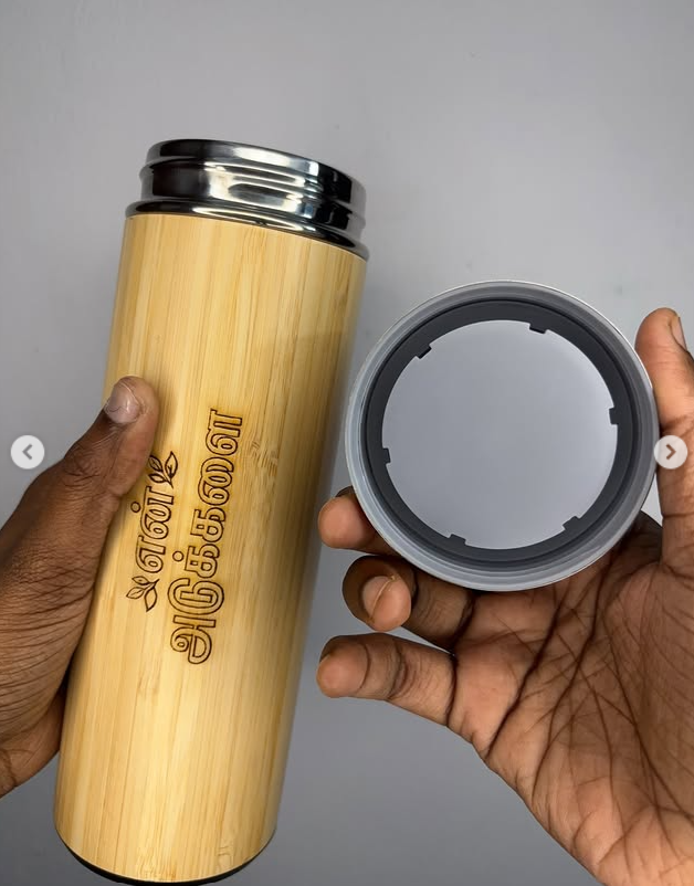 Bamboo Thermos Bottle – 450ml | Eco-Friendly Insulated Bottle for Hot & Cold Beverages