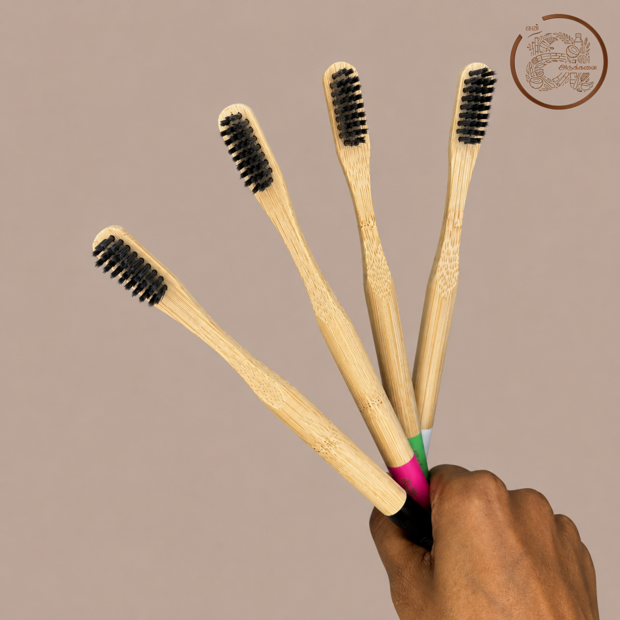 Round Handle Bottom Paint Charcoal Bristles Toothbrush - Pack of 4