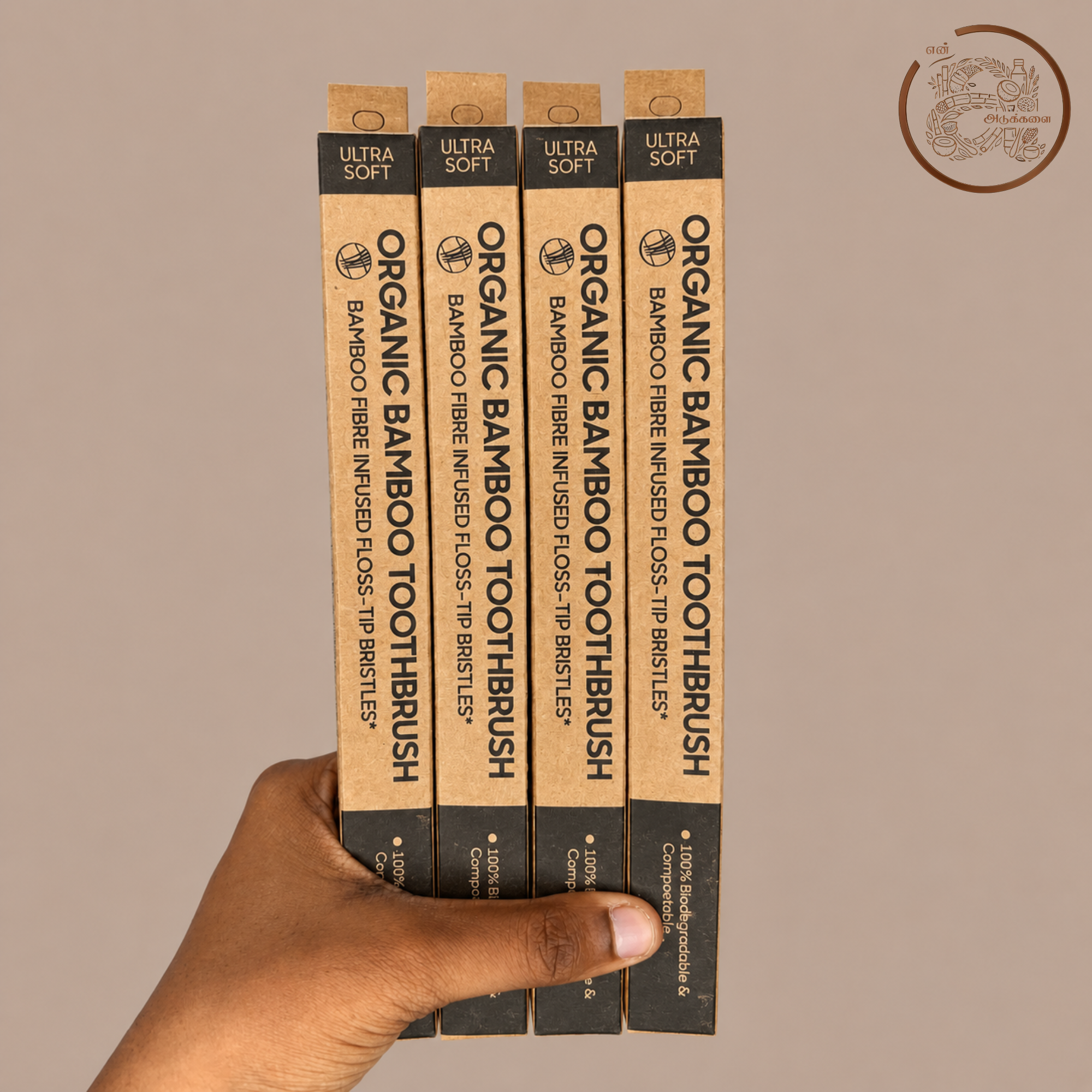 Round Handle Bottom Paint Charcoal Bristles Toothbrush - Pack of 4