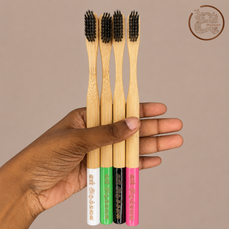 Round Handle Bottom Paint Charcoal Bristles Toothbrush - Pack of 4