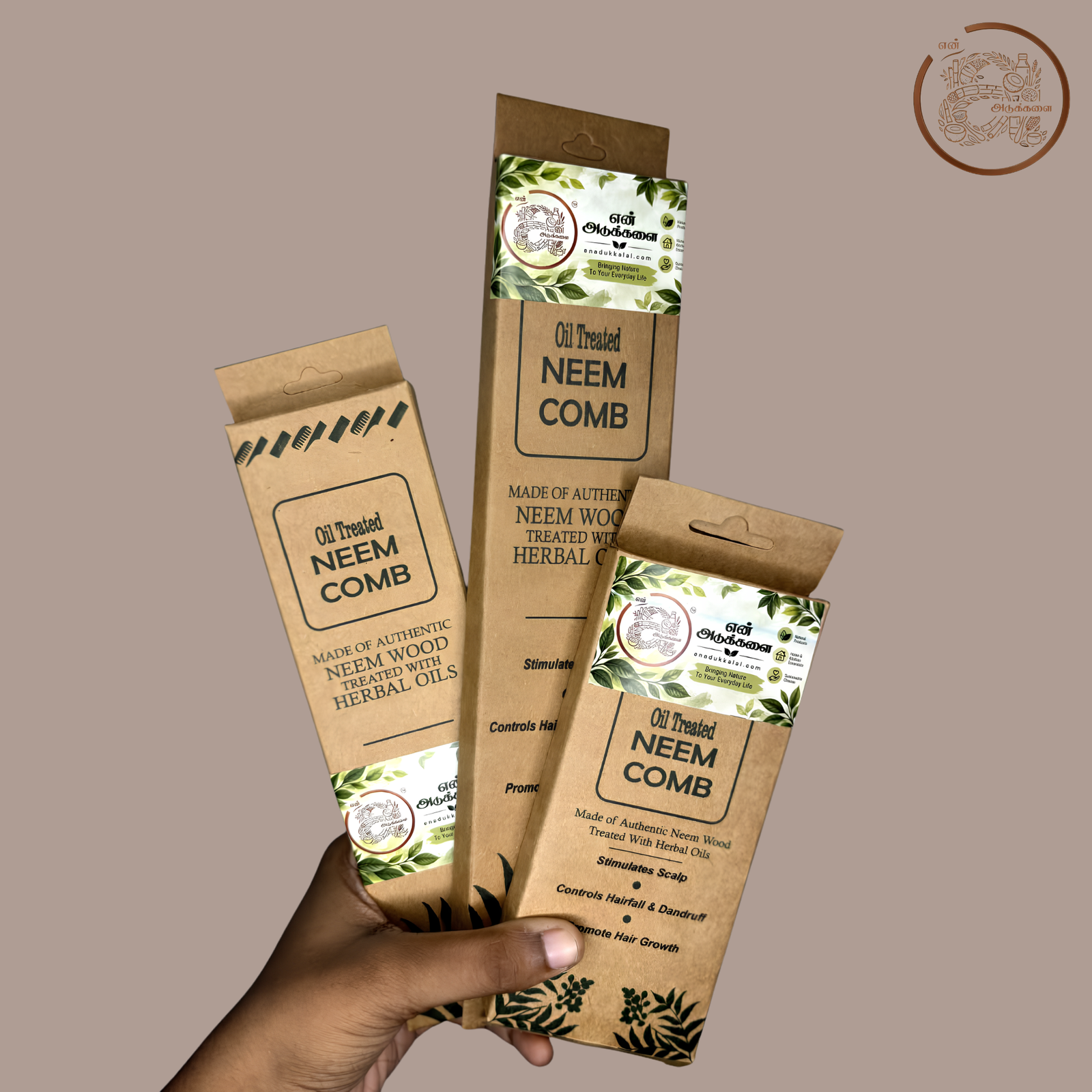Neem Wood Handle Comb | Tail Comb and Shampoo Comb - Pack of 3